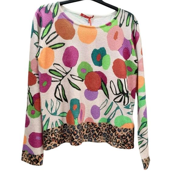 Olivier Philips Sweaters - Olivier Philips Merino Wool Floral Leopard Print Pullover Sweater Size 36/ US 6